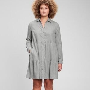 ZARA FLANNEL BUTTON DOWN BABY DOLL DRESS TIERED WITH POCKETS GRAY SIZE SMALL